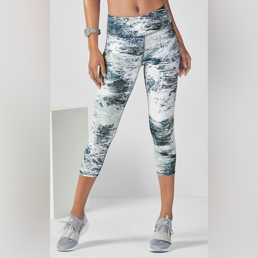 Fabletics Women's Define PowerHold Mid-Rise Capri Leggings White Blue Size XXS